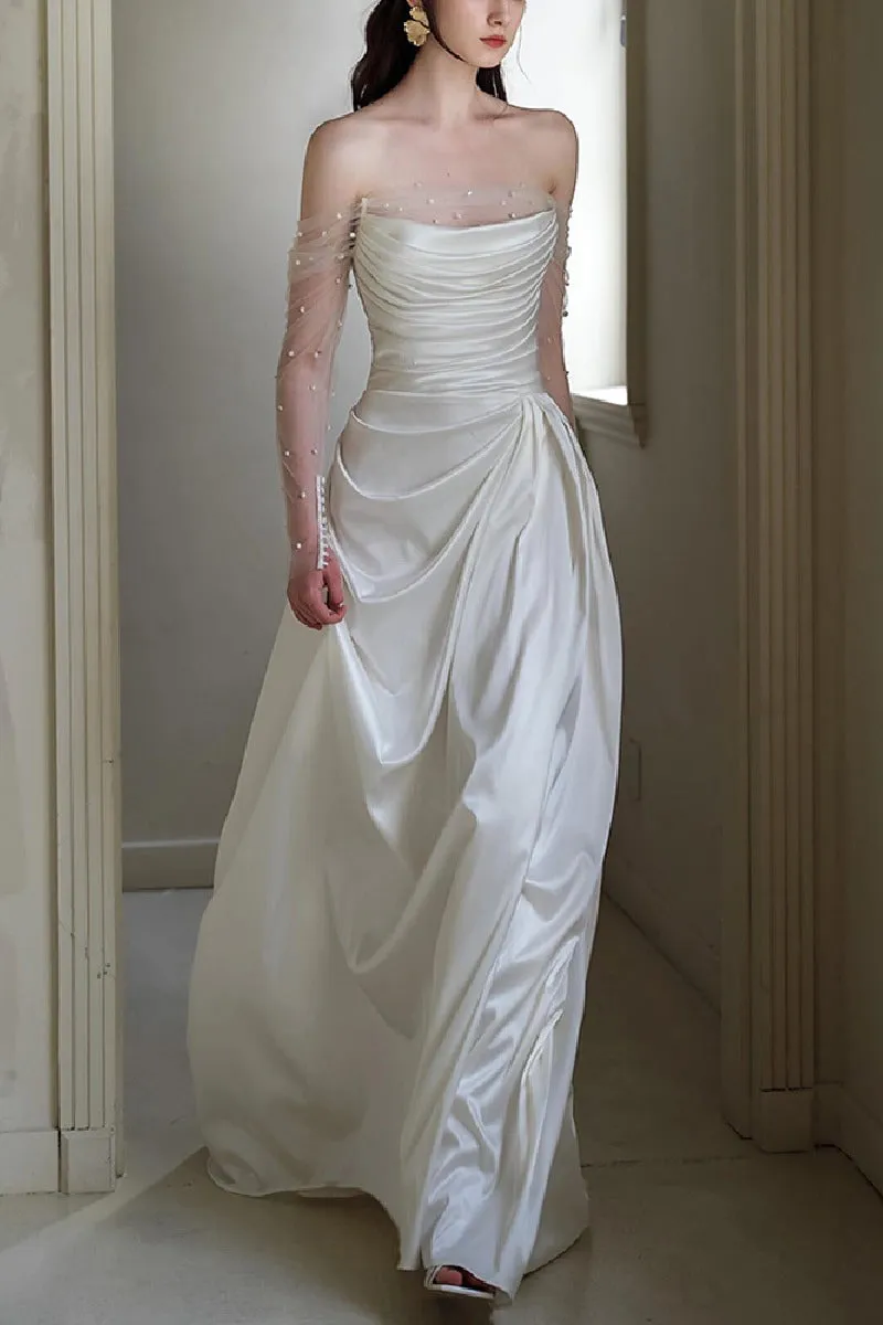 A-Line Sweep-Brush Train Satin Wedding Dress 837164627811 sold by Cocomelody