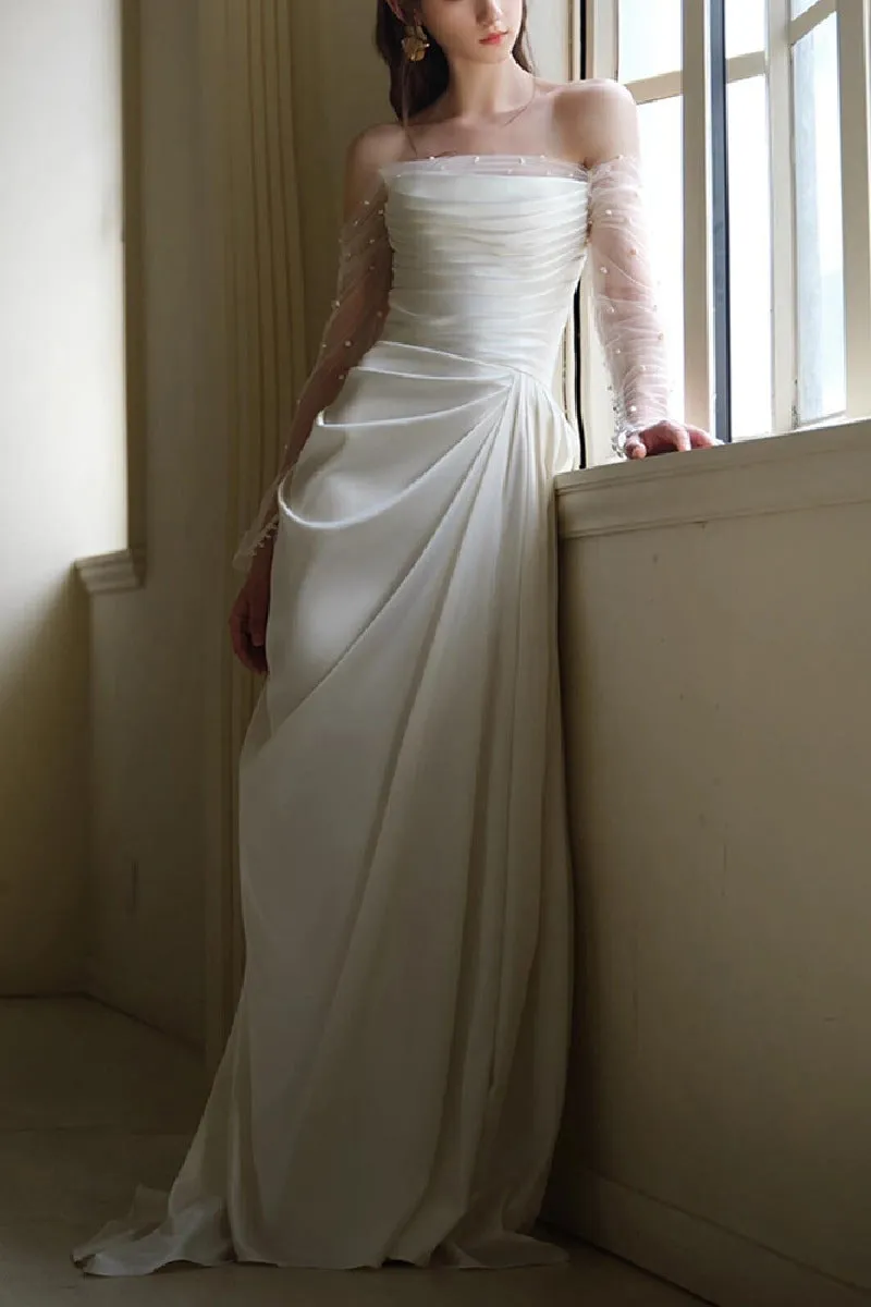 A-Line Sweep-Brush Train Satin Wedding Dress 837164627811 sold by Cocomelody product image thumbnail 3