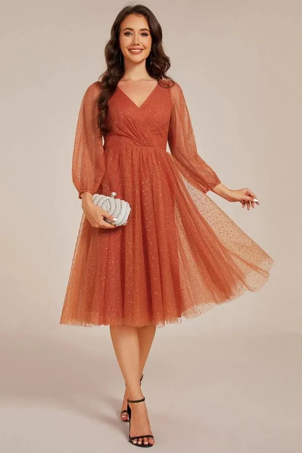 A-Line Midi Sparkling Tulle Wedding Guest Dress CG0272 sold by Cocomelody product image thumbnail 5