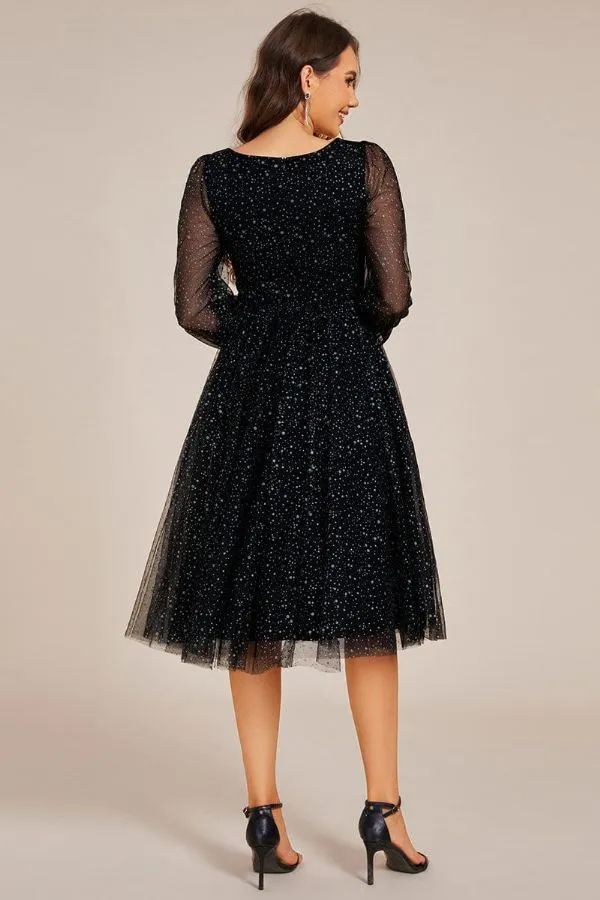 A-Line Midi Sparkling Tulle Wedding Guest Dress CG0272 sold by Cocomelody product image thumbnail 2