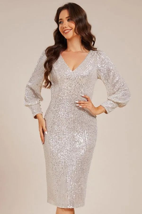 Sheath-Column Midi Sequined Wedding Guest Dress CG0269 sold by Cocomelody product image thumbnail 4