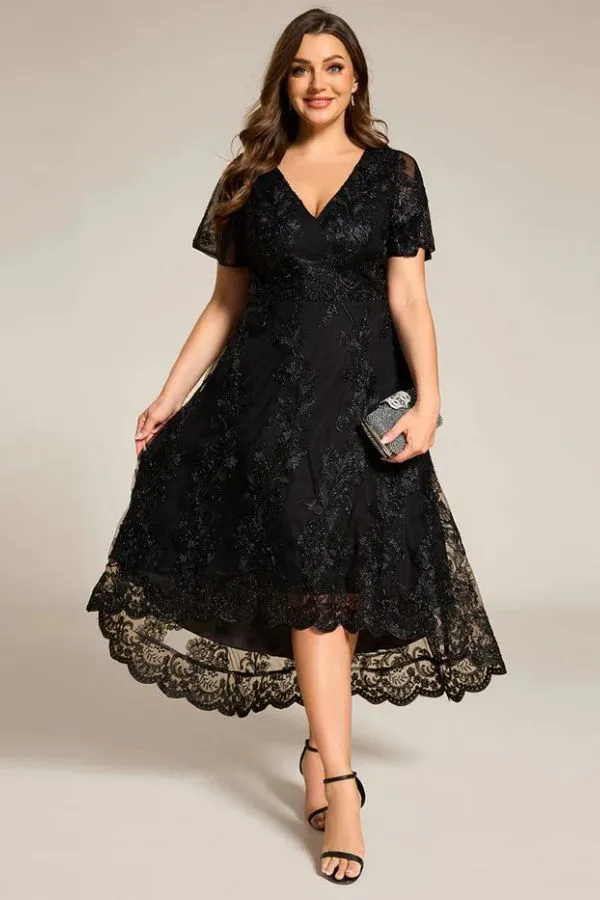 A-Line Midi Lace Wedding Guest Dress CG0268 sold by Cocomelody product image thumbnail 3