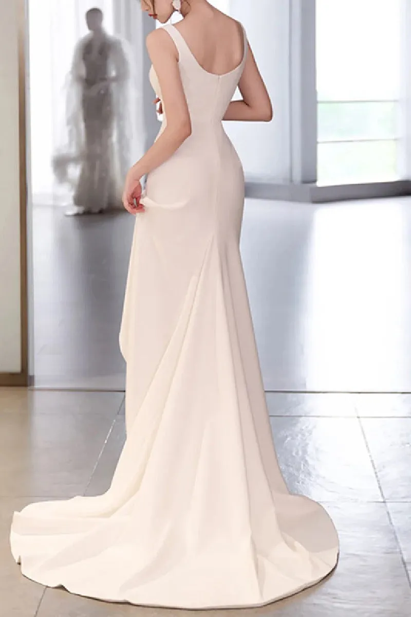 Trumpet-Mermaid Sweep-Brush Train Satin Wedding Dress 725558120815 sold by Cocomelody product image thumbnail 2
