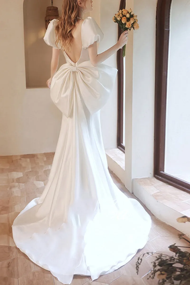 Trumpet-Mermaid Sweep-Brush Train Satin Wedding Dress 673835061688 sold by Cocomelody product image thumbnail 2