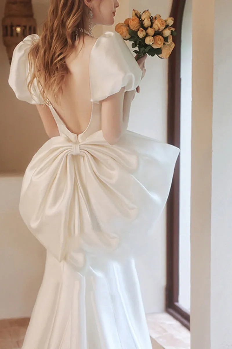 Trumpet-Mermaid Sweep-Brush Train Satin Wedding Dress 673835061688 sold by Cocomelody product image thumbnail 4