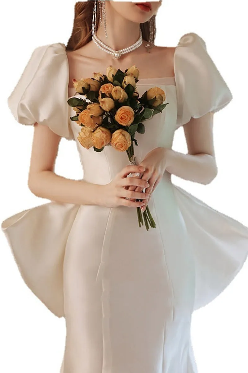 Trumpet-Mermaid Sweep-Brush Train Satin Wedding Dress 673835061688 sold by Cocomelody product image thumbnail 5