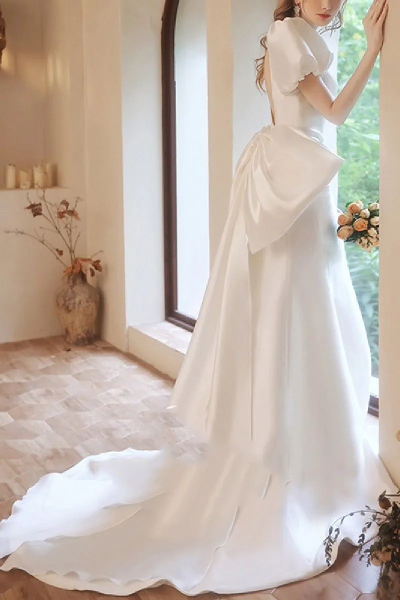 Trumpet-Mermaid Sweep-Brush Train Satin Wedding Dress 673835061688 sold by Cocomelody product image thumbnail 3