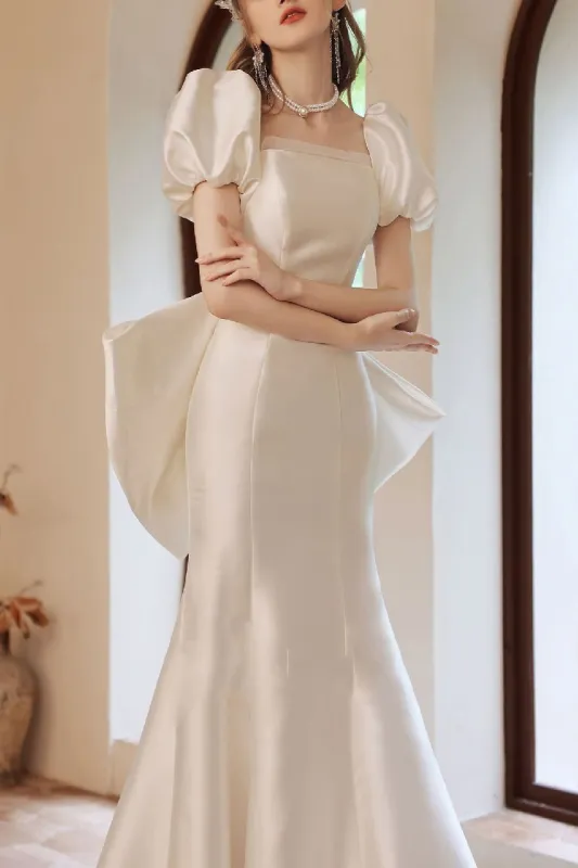 Trumpet-Mermaid Sweep-Brush Train Satin Wedding Dress 673835061688 sold by Cocomelody