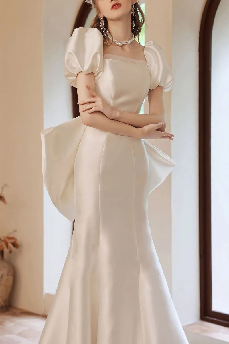 Trumpet-Mermaid Sweep-Brush Train Satin Wedding Dress 673835061688 sold by Cocomelody