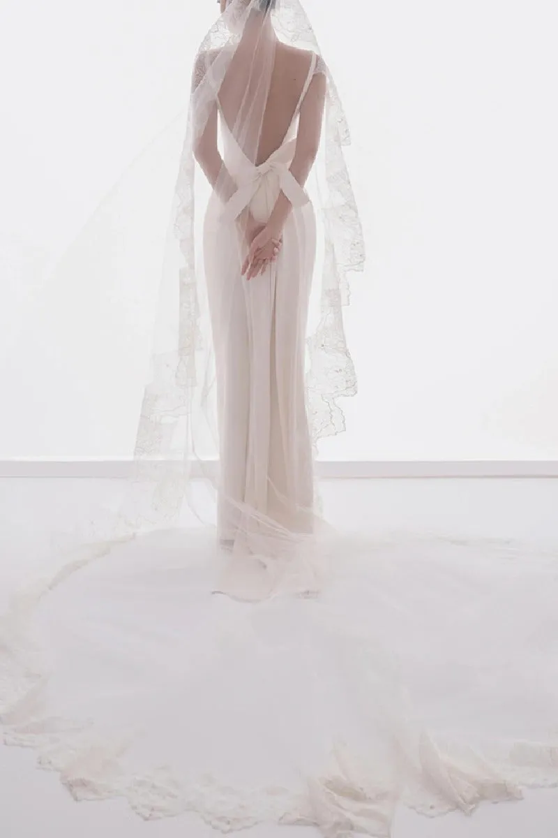 Trumpet-Mermaid Sweep-Brush Train Satin Wedding Dress 807995937729 sold by Cocomelody product image thumbnail 2