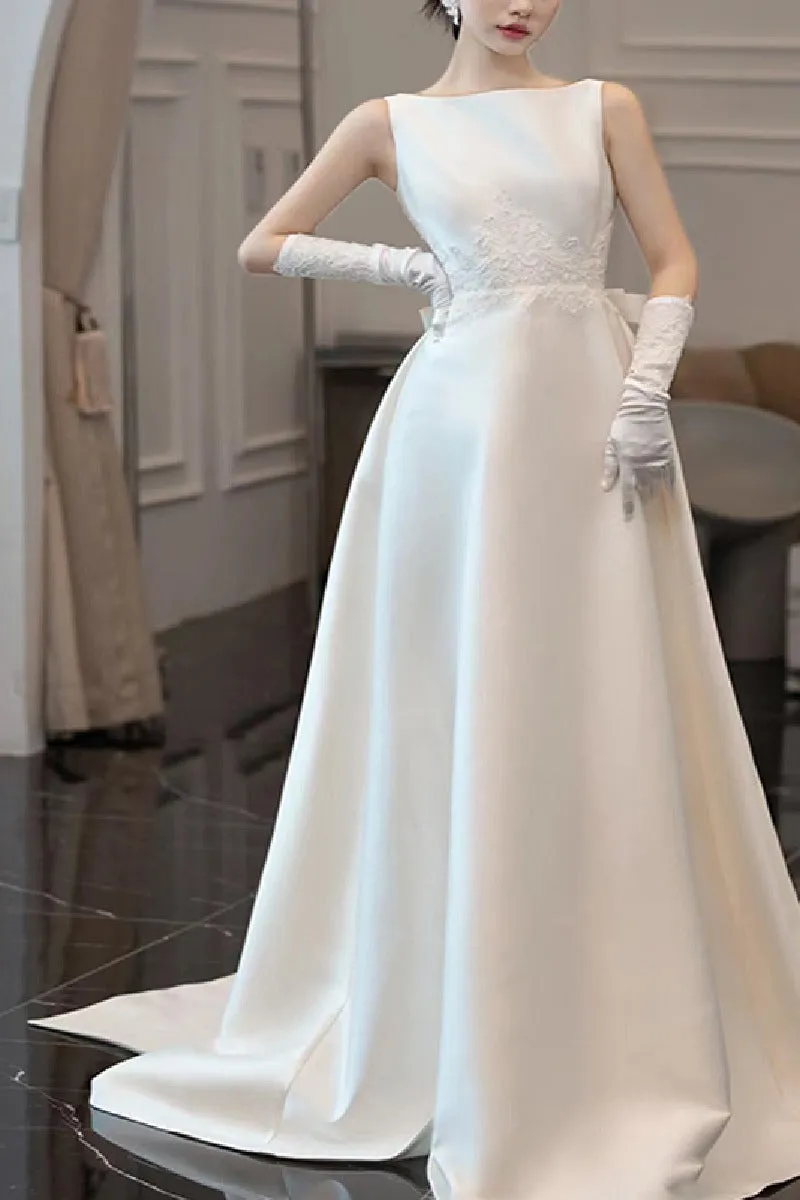 A-Line Chapel Train Satin Wedding Dress 732407195176 sold by Cocomelody product image thumbnail 4