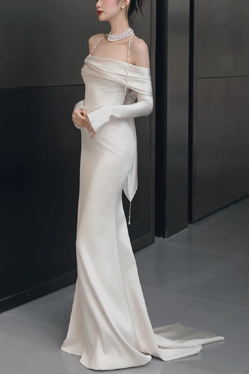 Trumpet-Mermaid Sweep-Brush Train Satin Wedding Dress 844155211342 sold by Cocomelody product image thumbnail 3