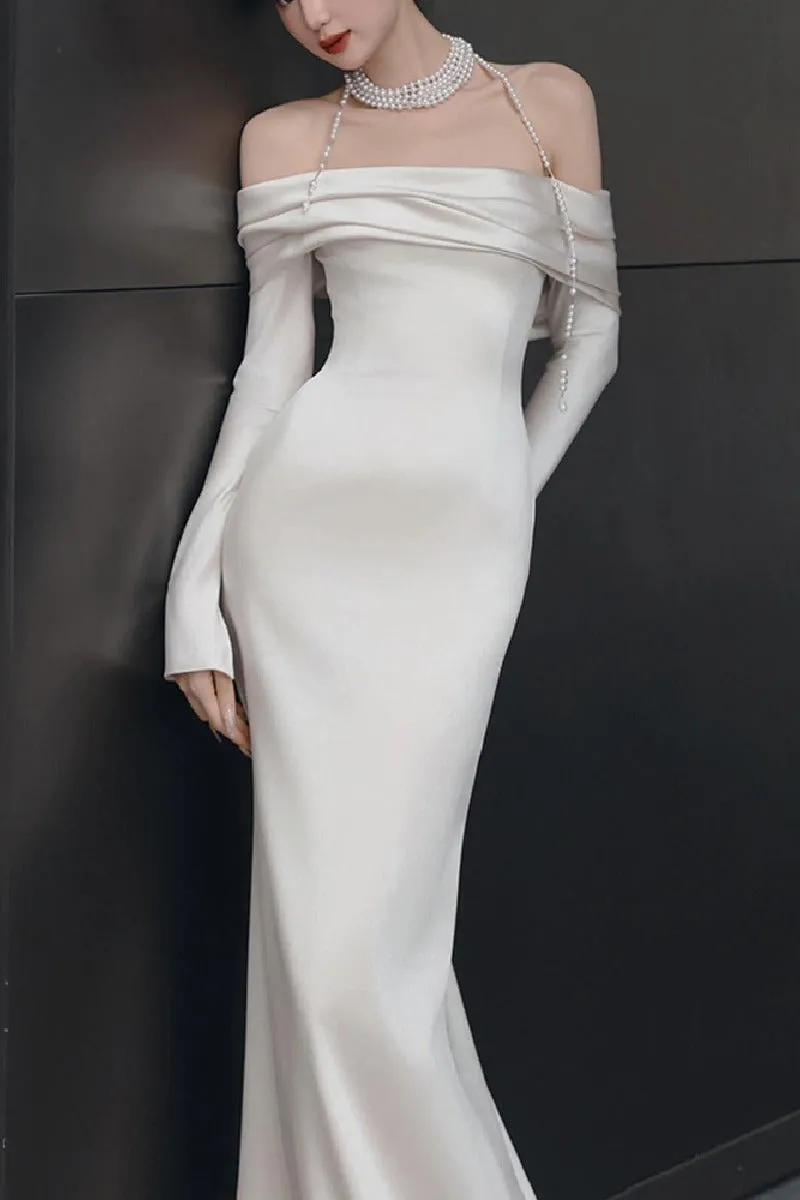 Trumpet-Mermaid Sweep-Brush Train Satin Wedding Dress 844155211342 sold by Cocomelody