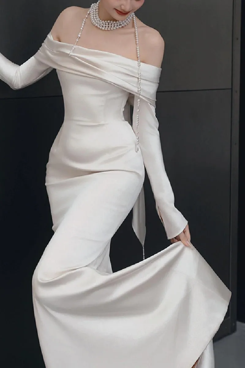 Trumpet-Mermaid Sweep-Brush Train Satin Wedding Dress 844155211342 sold by Cocomelody product image thumbnail 5