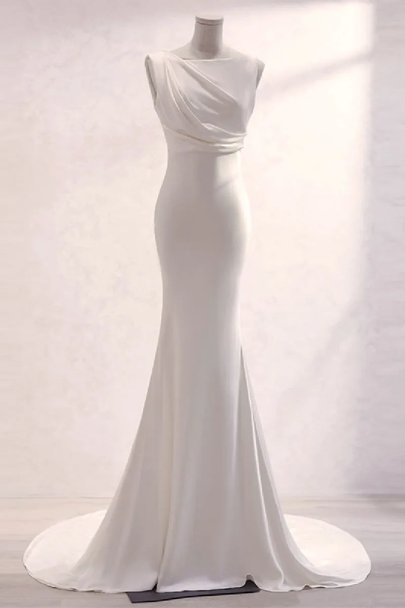 Trumpet-Mermaid Sweep-Brush Train Satin Wedding Dress 677606919790 sold by Cocomelody