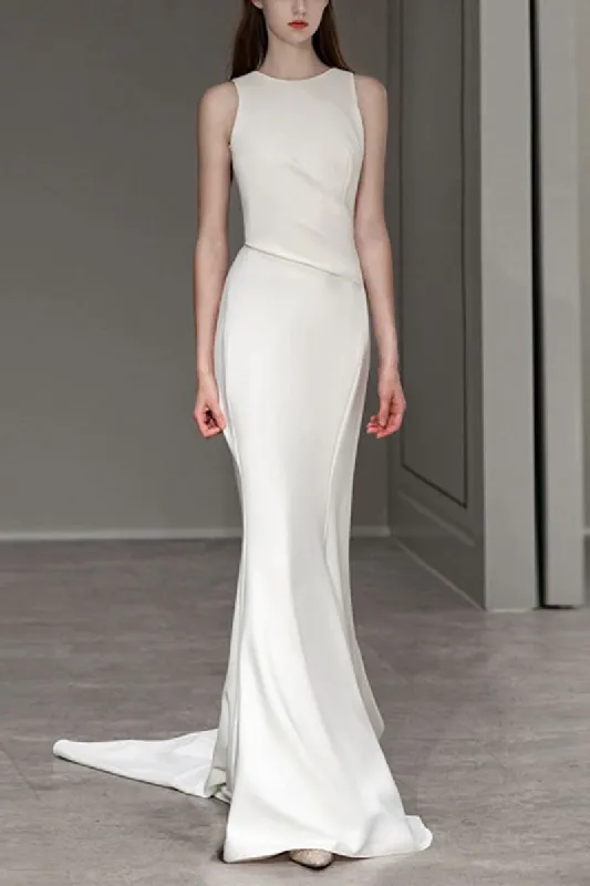 Trumpet-Mermaid Sweep-Brush Train  Satin  Wedding Dress 709458498838 sold by Cocomelody