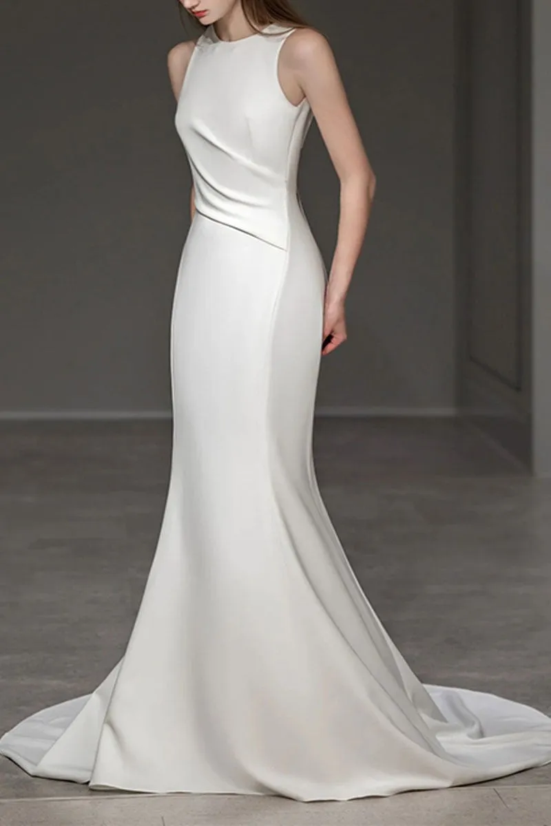 Trumpet-Mermaid Sweep-Brush Train Satin Wedding Dress 709458498838 sold by Cocomelody product image thumbnail 3