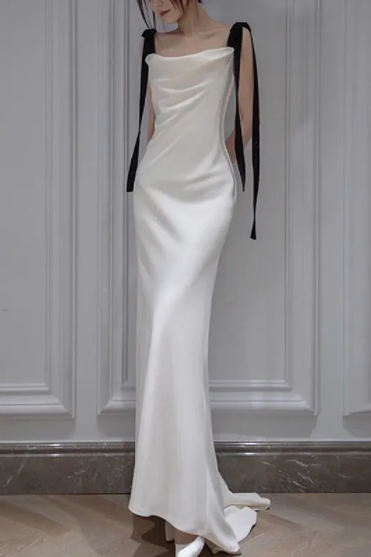 Sheath-Column Sweep-Brush Train Satin Wedding Dress 668572014772 sold by Cocomelody