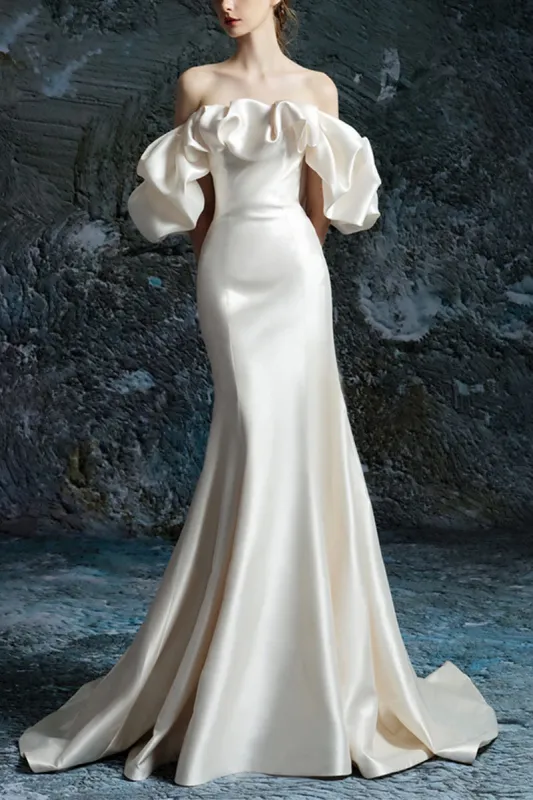 Trumpet-Mermaid Sweep-Brush Train Satin Wedding Dress 738277008321 sold by Cocomelody
