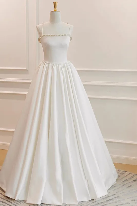 A-Line Floor Length Satin Wedding Dress 752025920874 sold by Cocomelody