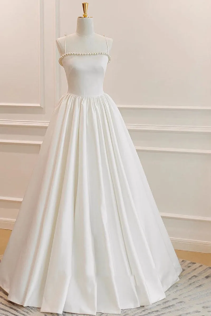 A-Line Floor Length Satin Wedding Dress 752025920874 sold by Cocomelody
