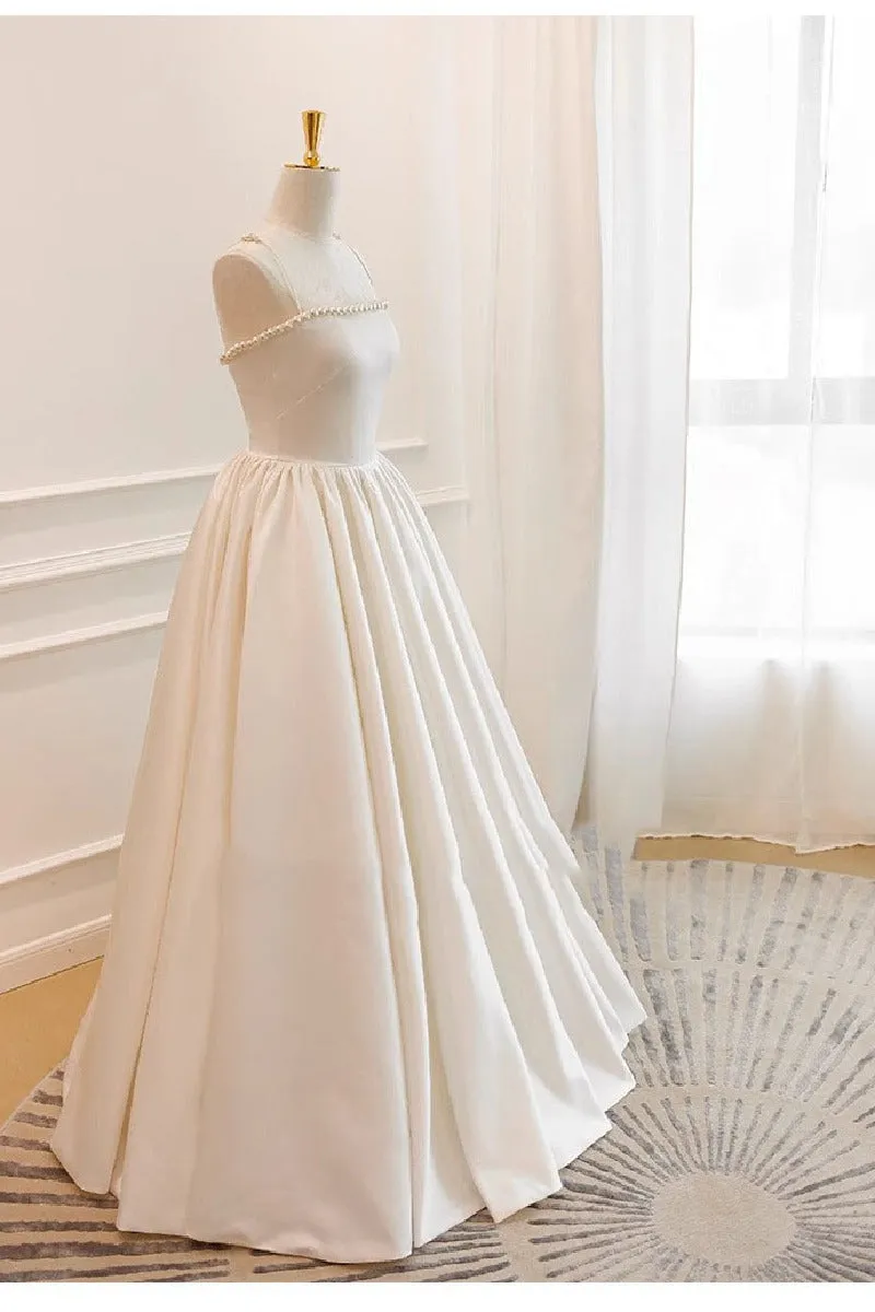 A-Line Floor Length Satin Wedding Dress 752025920874 sold by Cocomelody product image thumbnail 3