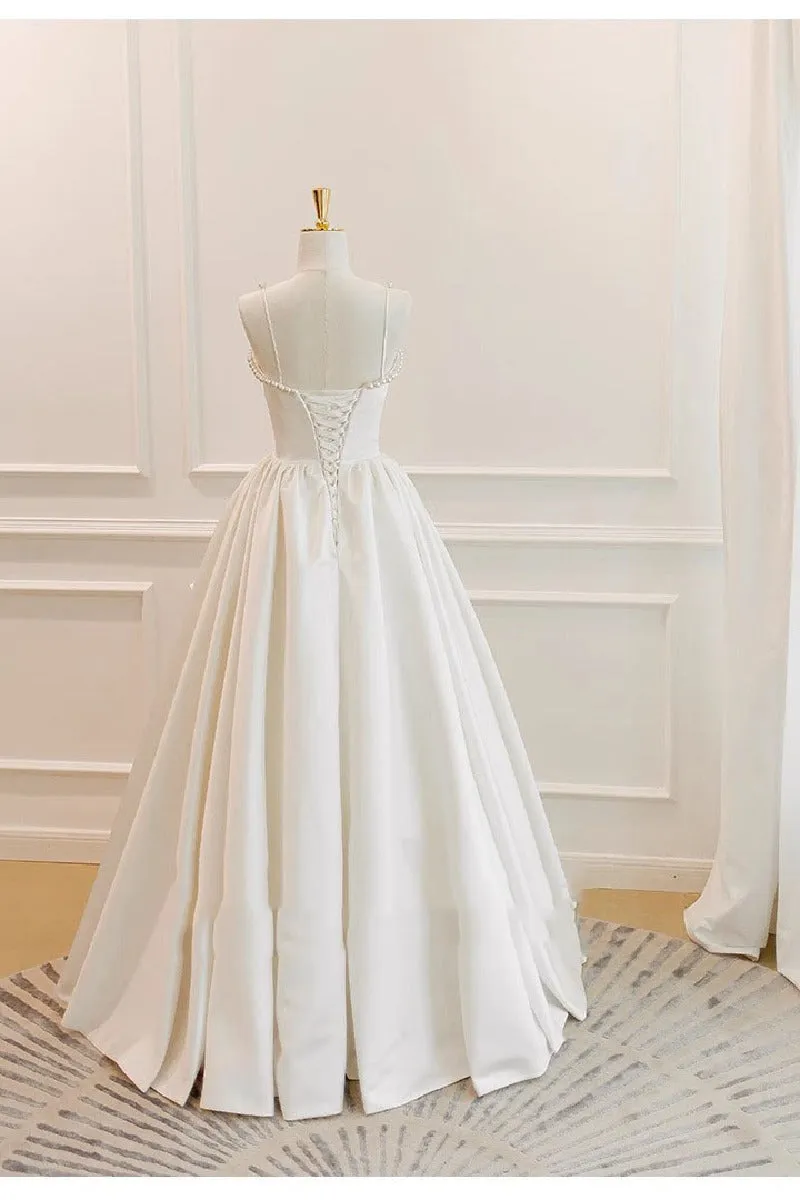 A-Line Floor Length Satin Wedding Dress 752025920874 sold by Cocomelody product image thumbnail 2