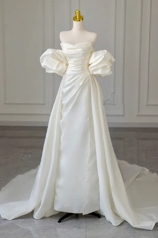 A-Line Court Train Satin Wedding Dress 768070969187 sold by Cocomelody