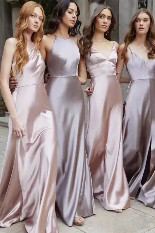 A-Line Maxi Elastic Silk like Satin Bridesmaid Dress 838180096858 sold by Cocomelody