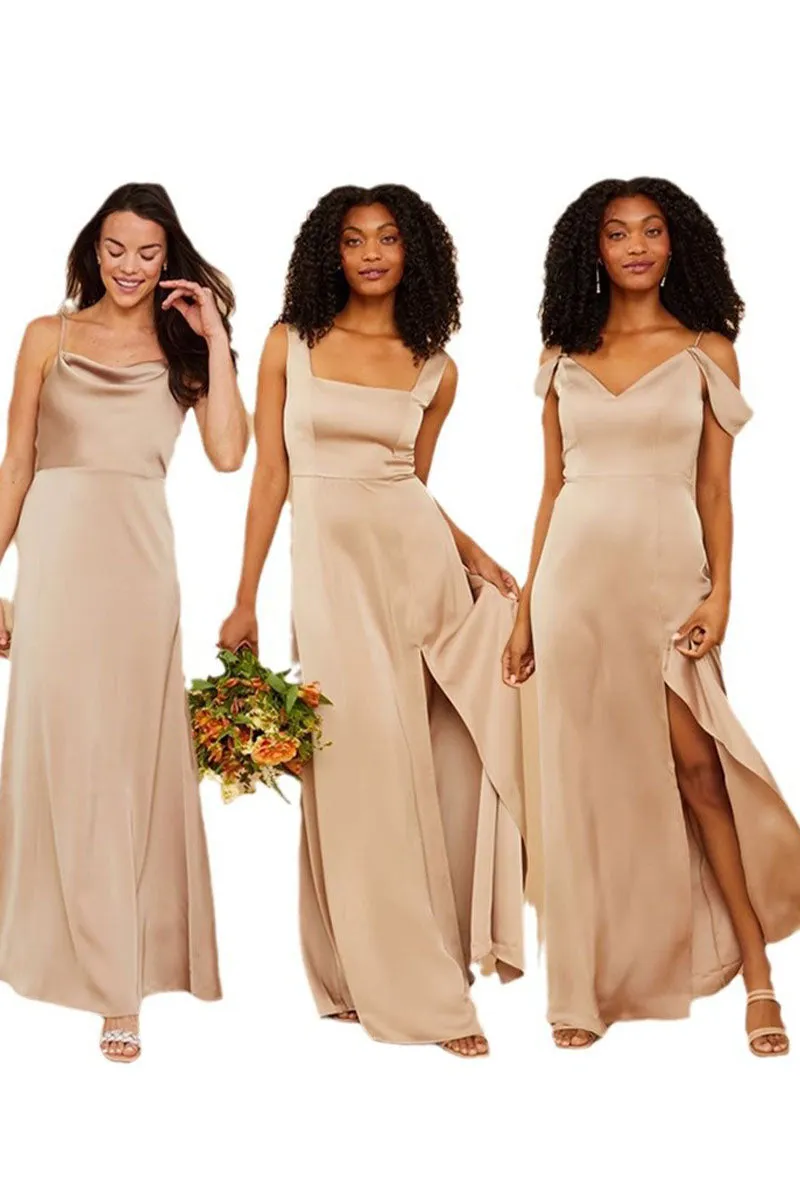 A-Line Maxi Elastic Silk like Satin Bridesmaid Dress 838006505231 sold by Cocomelody