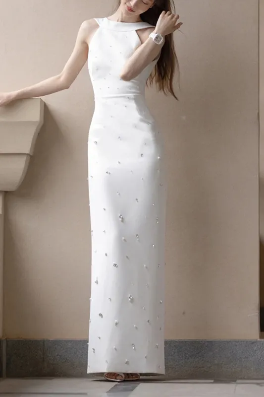 Sheath-Column Floor Length Satin Wedding Dress 796064155426 sold by Cocomelody