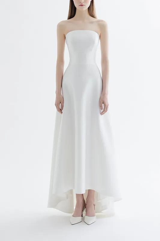 A-Line High-Low Satin Wedding Dress 817751424251 sold by Cocomelody