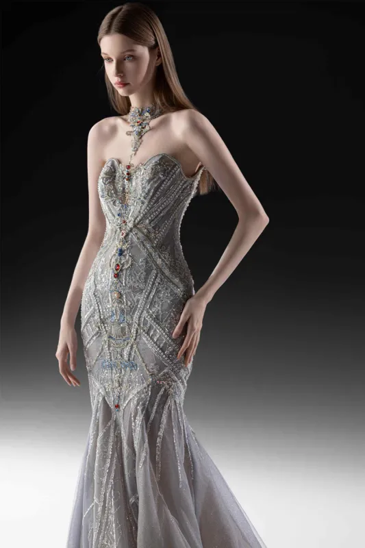 Trumpet-Mermaid Court Train Glitter Wedding Dress CW3368 sold by Cocomelody
