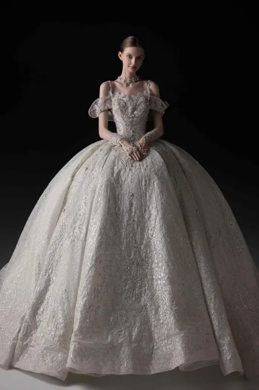 Ball Gown Cathedral Train Glitter Wedding Dress CW3367 made by Cocomelody