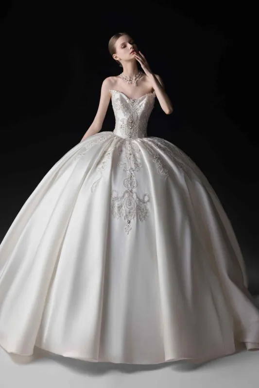 Ball Gown Cathedral Train Satin Wedding Dress CW3366 sold by Cocomelody