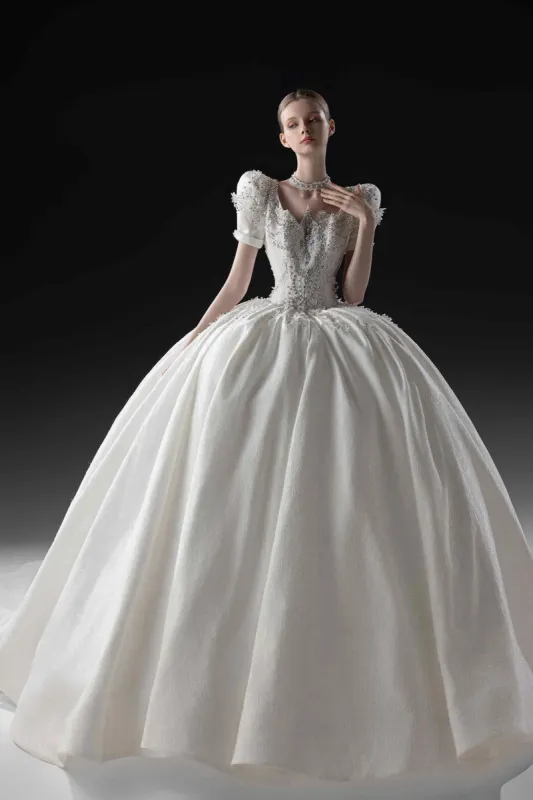 Ball Gown Cathedral Train Satin Wedding Dress CW3365 sold by Cocomelody
