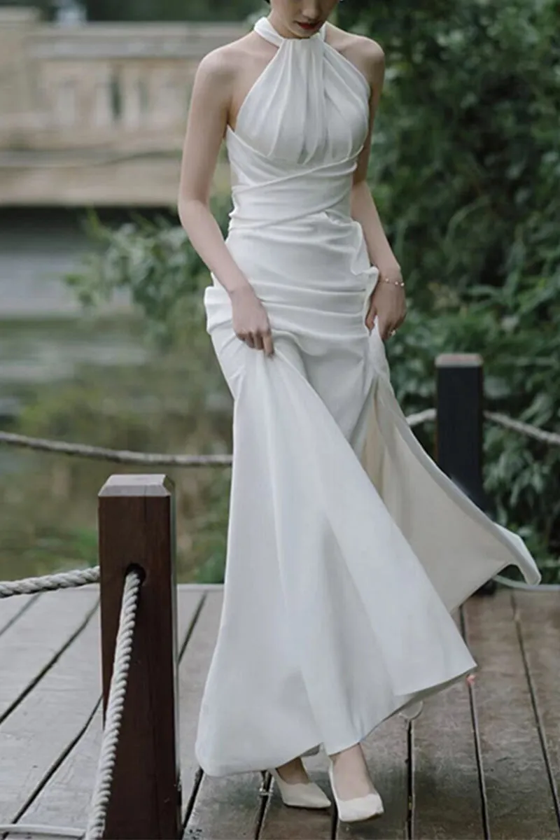 Sheath-Column Sweep-Brush Train Satin Wedding Dress 681178927183 sold by Cocomelody