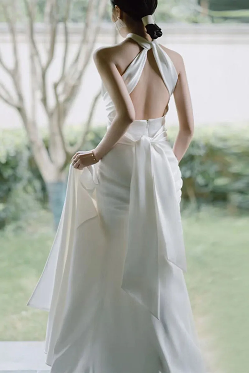 Sheath-Column Sweep-Brush Train Satin Wedding Dress 681178927183 sold by Cocomelody product image thumbnail 2
