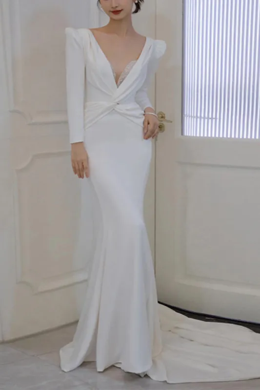 Trumpet-Mermaid Sweep-Brush Train Elastic Cloth Wedding Dress 838058024614 sold by Cocomelody