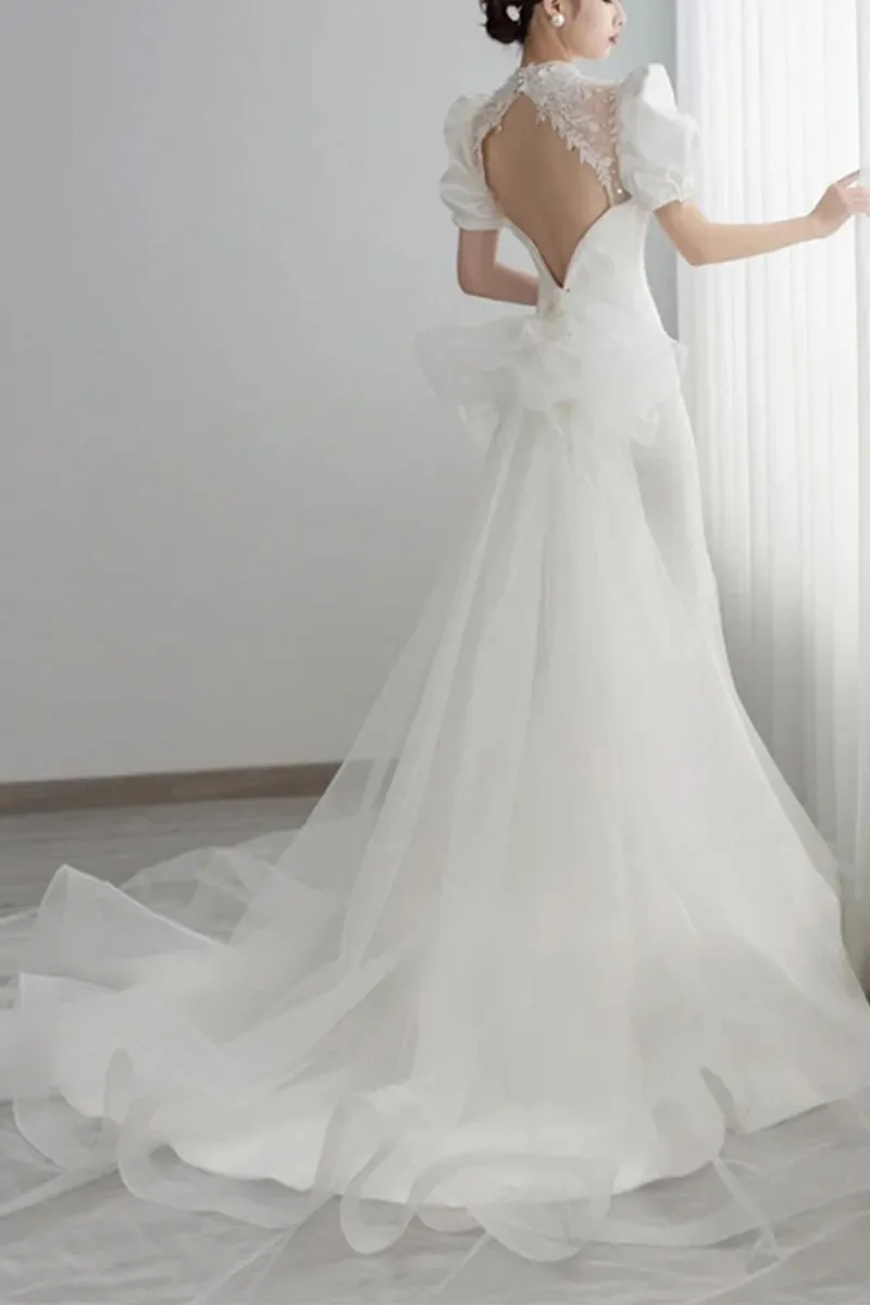 Trumpet-Mermaid Chapel Train Satin Wedding Dress 678713046521 sold by Cocomelody product image thumbnail 2