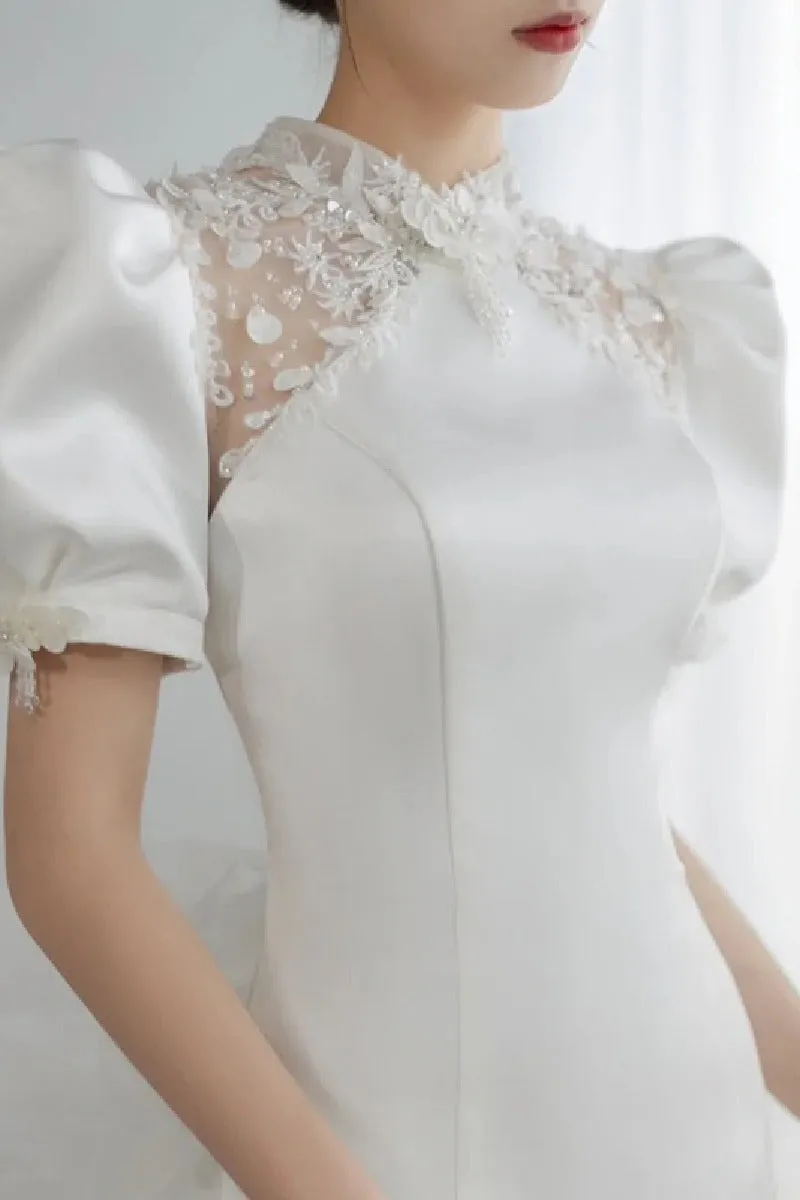 Trumpet-Mermaid Chapel Train Satin Wedding Dress 678713046521 sold by Cocomelody product image thumbnail 4
