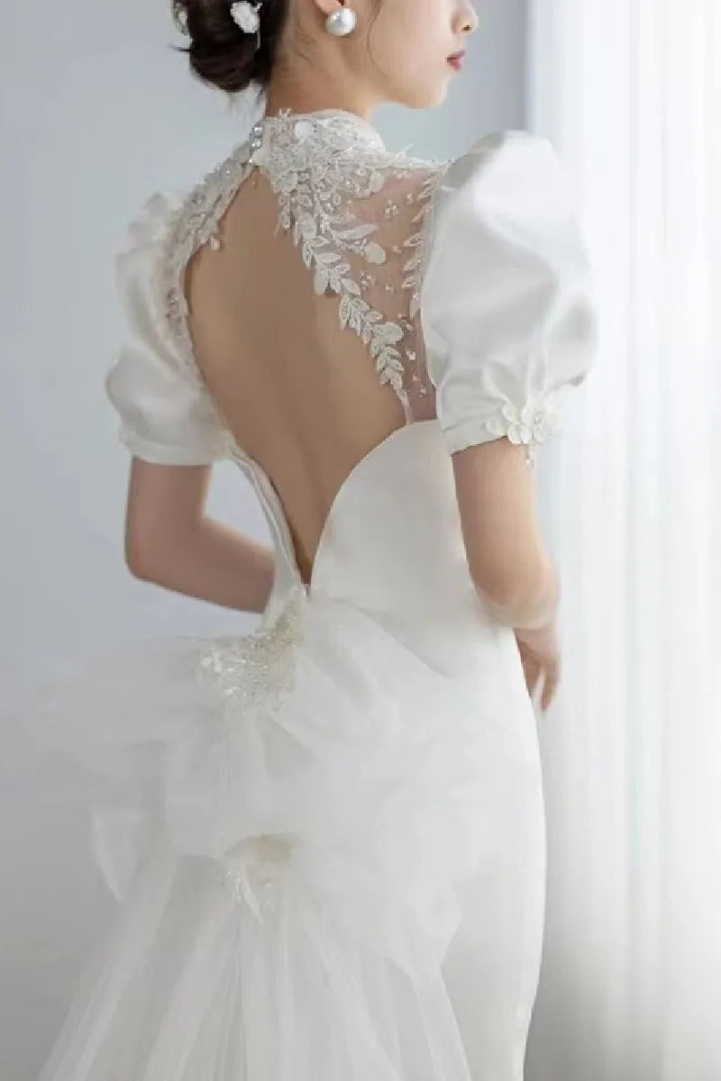 Trumpet-Mermaid Chapel Train Satin Wedding Dress 678713046521 sold by Cocomelody product image thumbnail 3