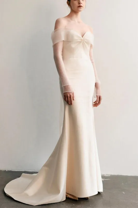 Trumpet-Mermaid Sweep-Brush Train Satin Wedding Dress 811185764987 sold by Cocomelody