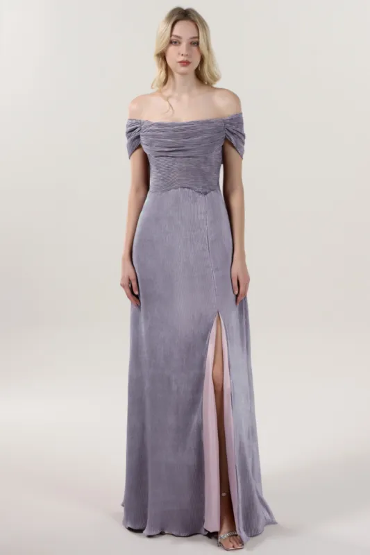 Sheath-Column Maxi Metallic Bridesmaid Dress CS0645BM sold by Cocomelody
