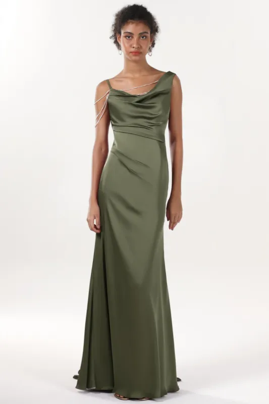 Sheath-Column Sweep-Brush Train Luxe Satin Bridesmaid Dress CS0600BM sold by Cocomelody