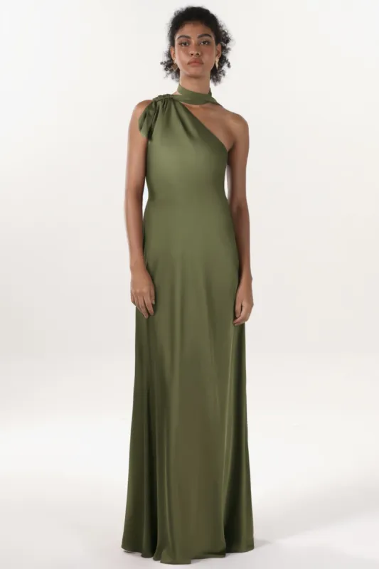 Sheath-Column Maxi Luxe Satin Bridesmaid Dress CS0607BM sold by Cocomelody