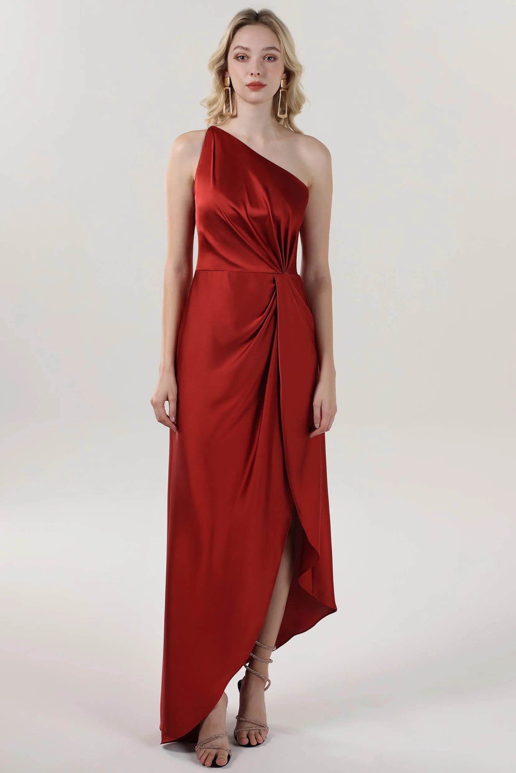 Sheath-Column Midi Luxe Satin Bridesmaid Dress CS0612BM sold by Cocomelody product image thumbnail 3