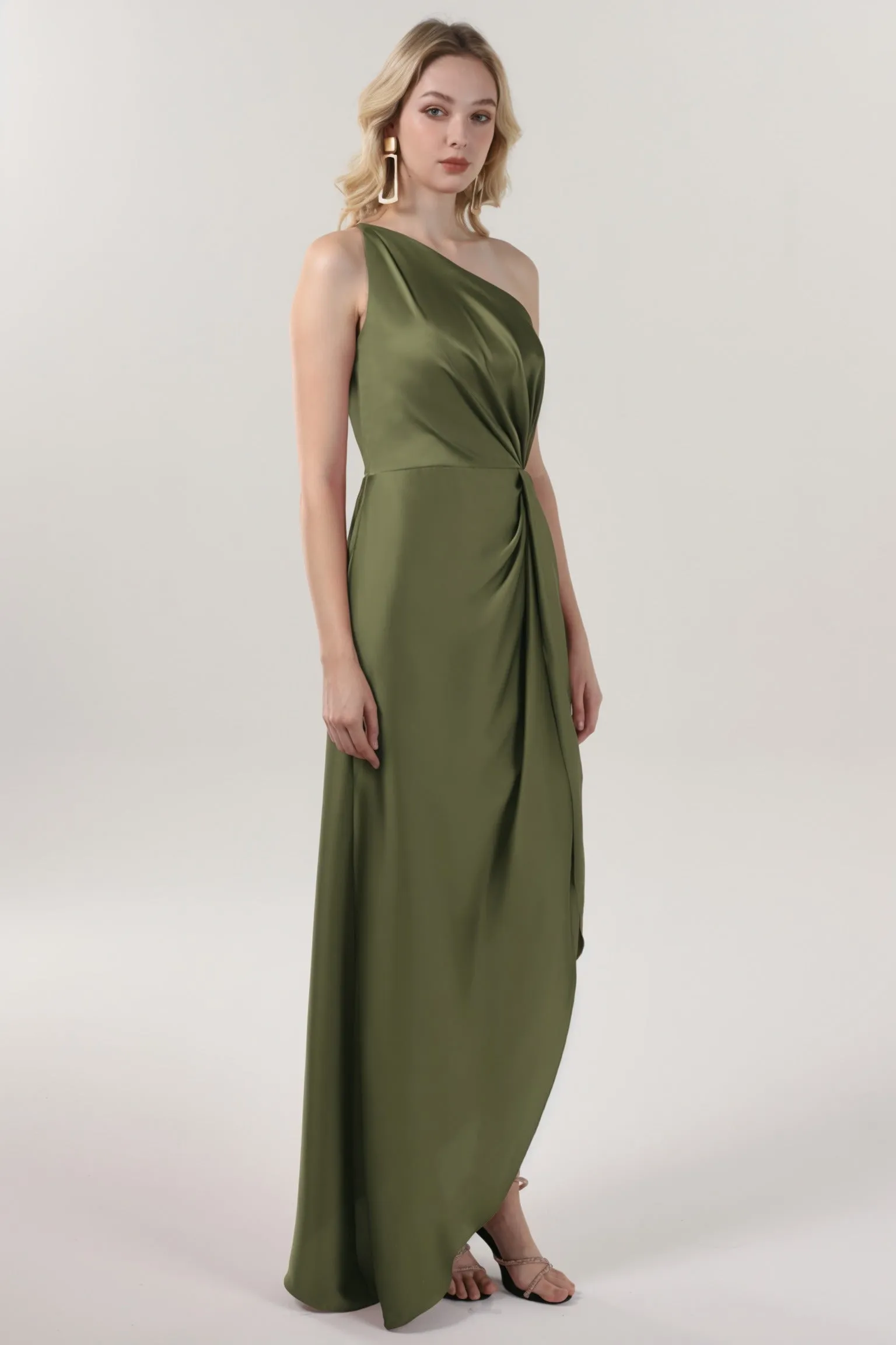 Sheath-Column Midi Luxe Satin Bridesmaid Dress CS0612BM sold by Cocomelody