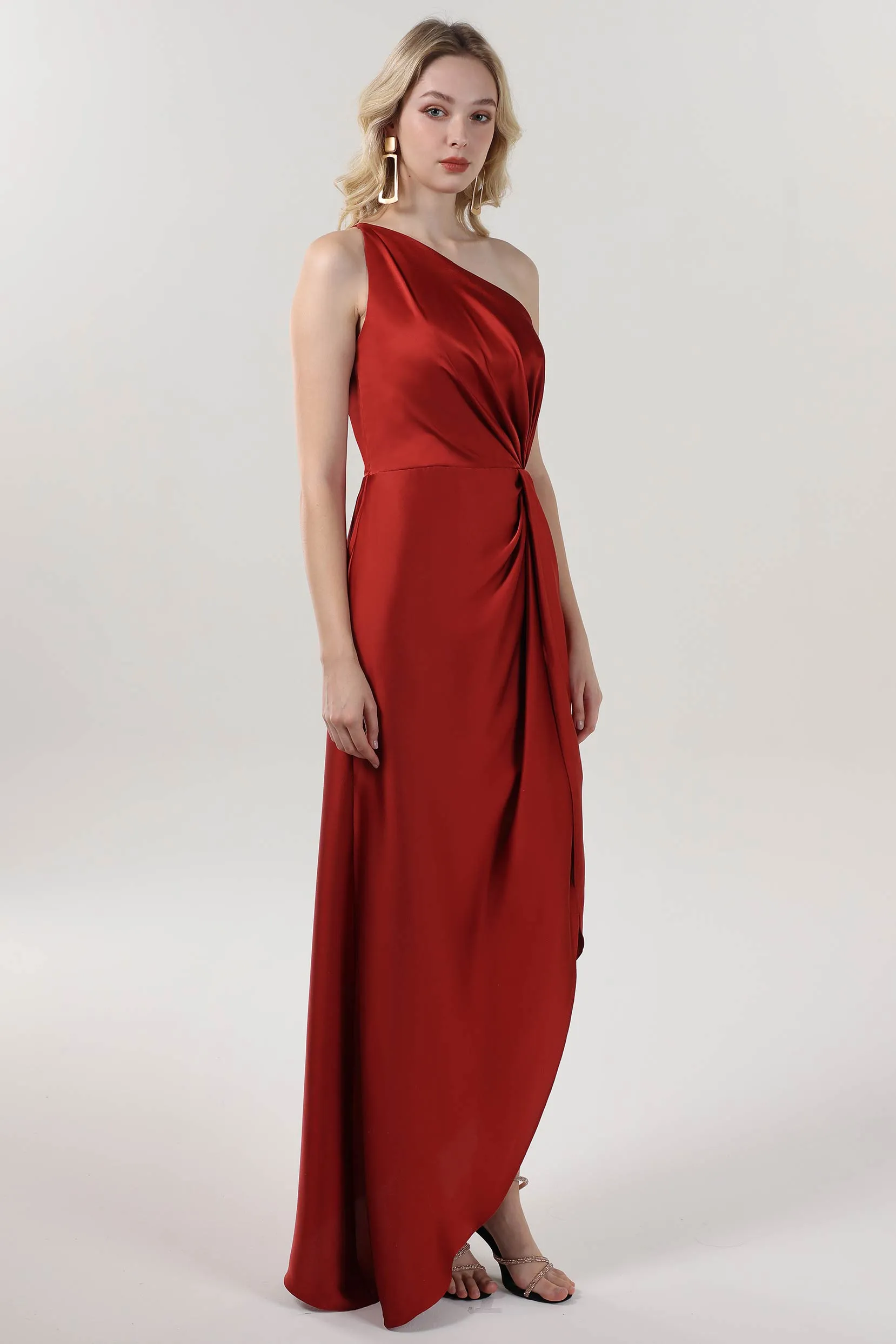 Sheath-Column Midi Luxe Satin Bridesmaid Dress CS0612BM sold by Cocomelody product image thumbnail 4