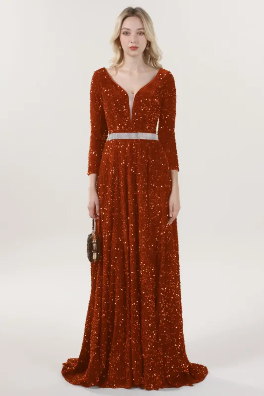 A-Line Sweep-Brush Train Velvet Sequin Bridesmaid Dress CS0636BM sold by Cocomelody